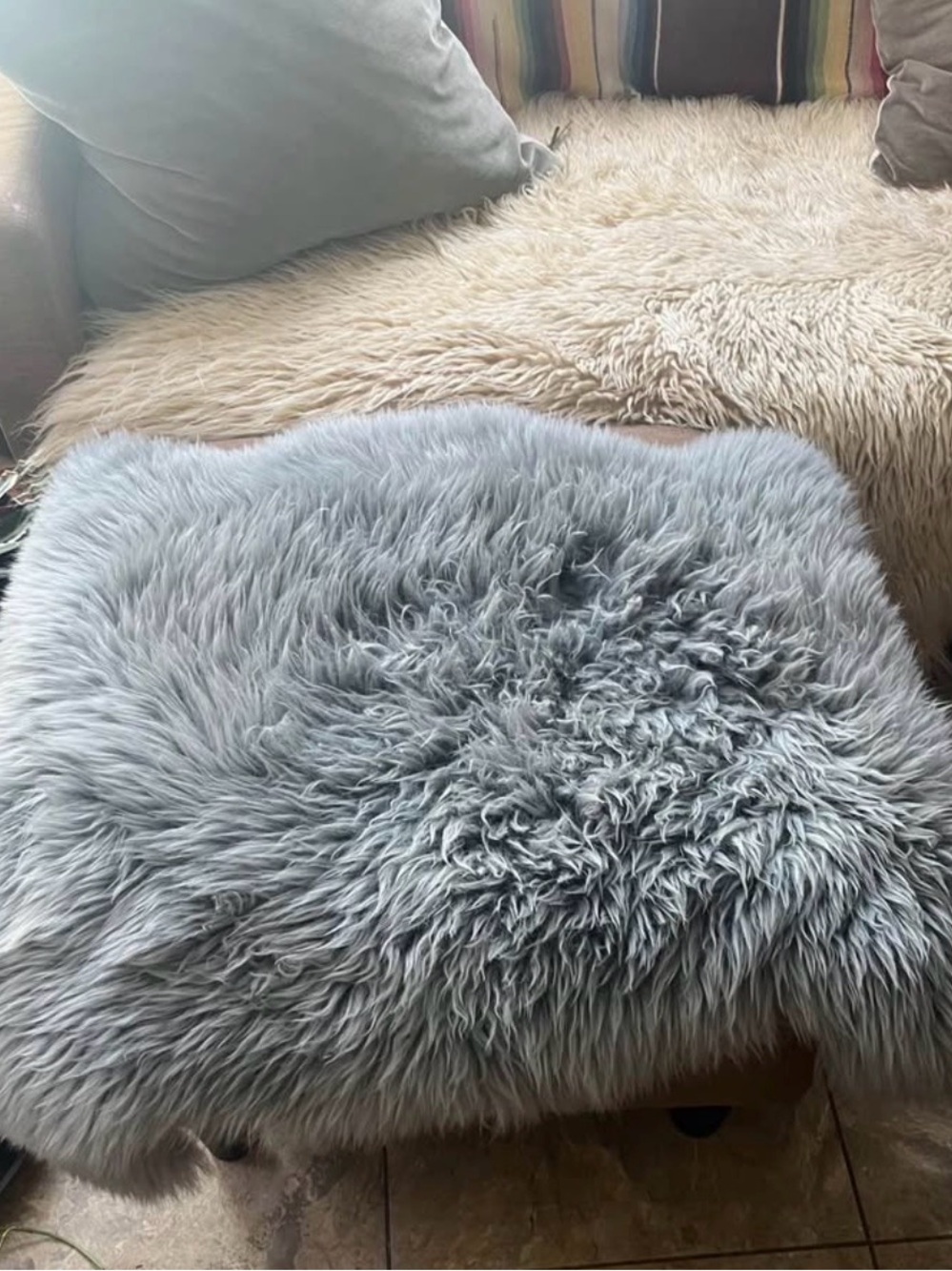 Silver/gray genuine sheepskin rug - Picture 3 of 3
